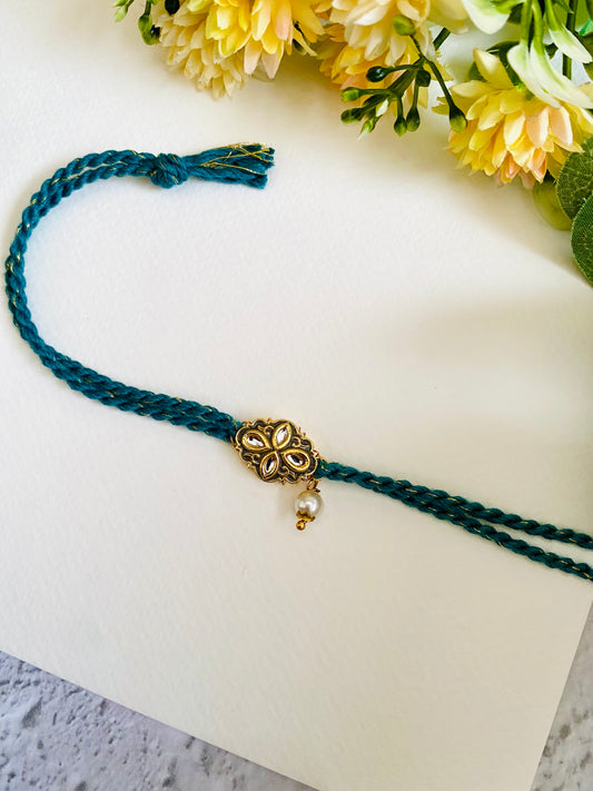 Grey And Teal Green Meena Kundan Bhabhi Rakhi