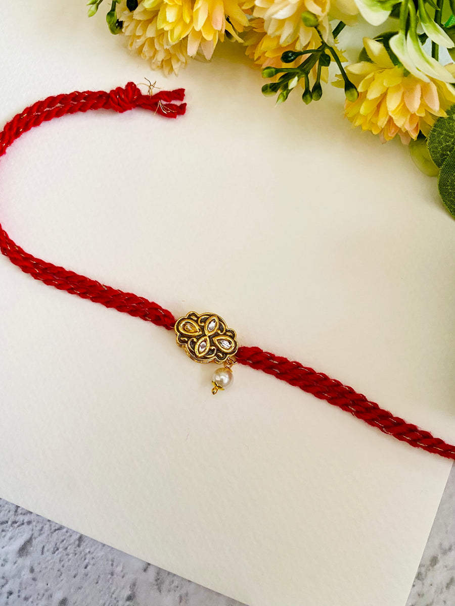 Grey And Red Meena Kundan Bhabhi Rakhi
