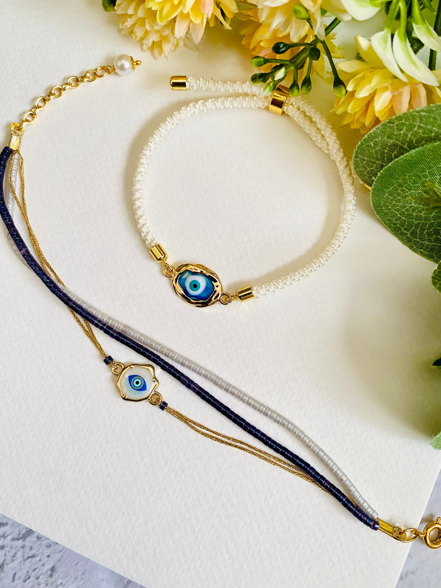 Abstract Evil Eye Bracelet Bhai Bhabhi Rakhi Set