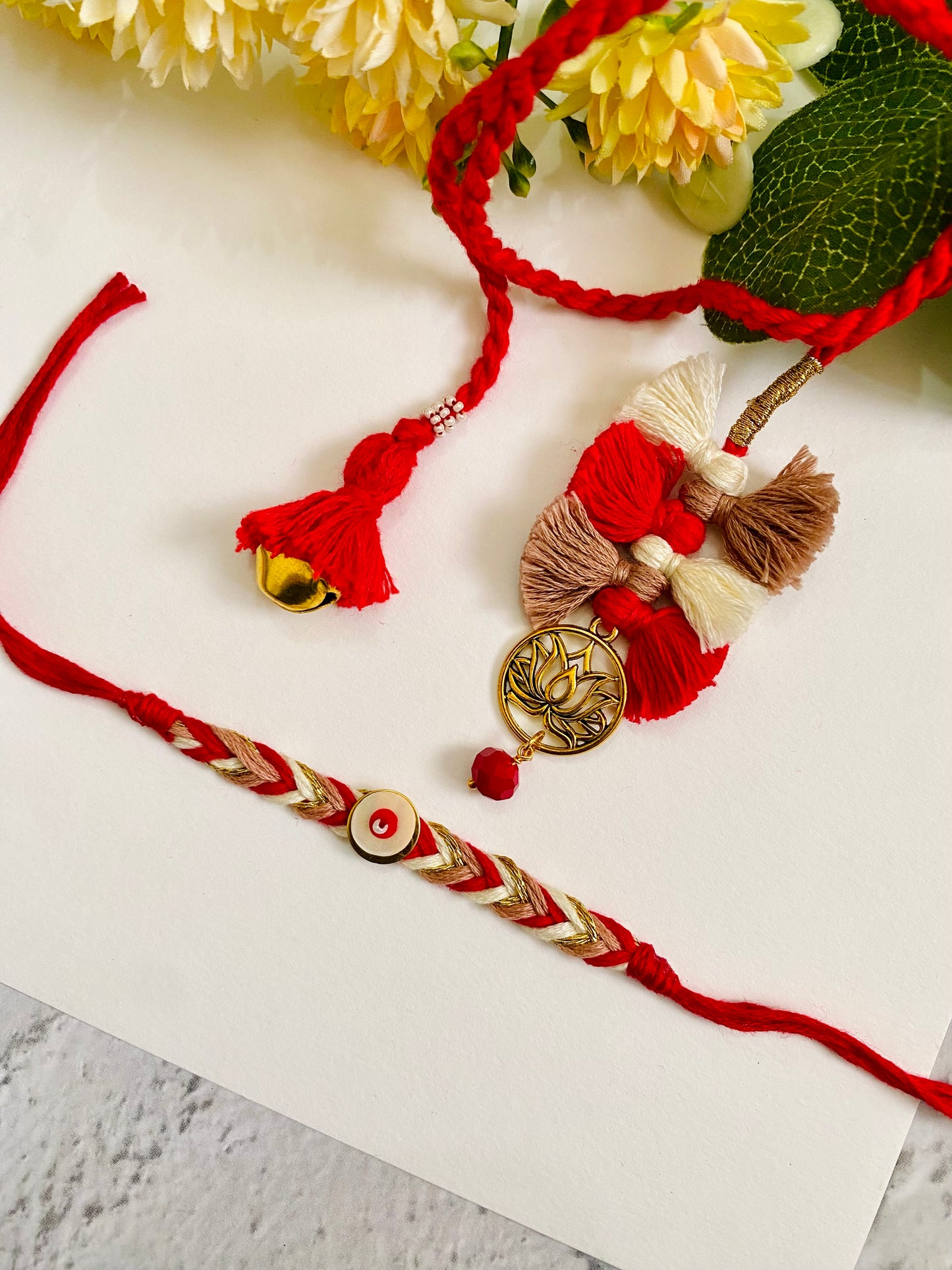 Designer Braid Evil Eye And Lumba Bhai Bhabhi Rakhi Set