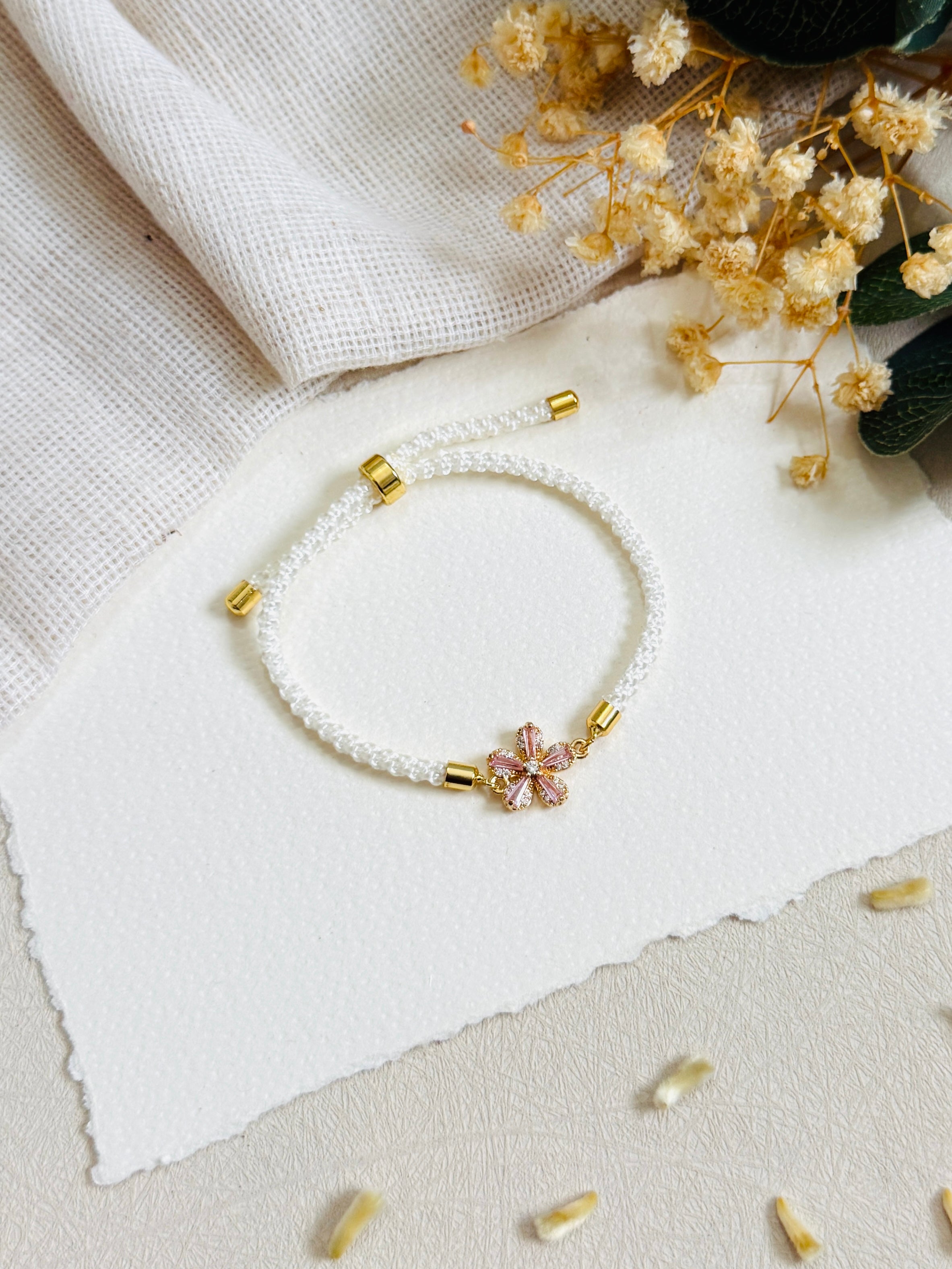 Pink Flower diamond Anti-Tarnish Bracelet Bhabhi Rakhi