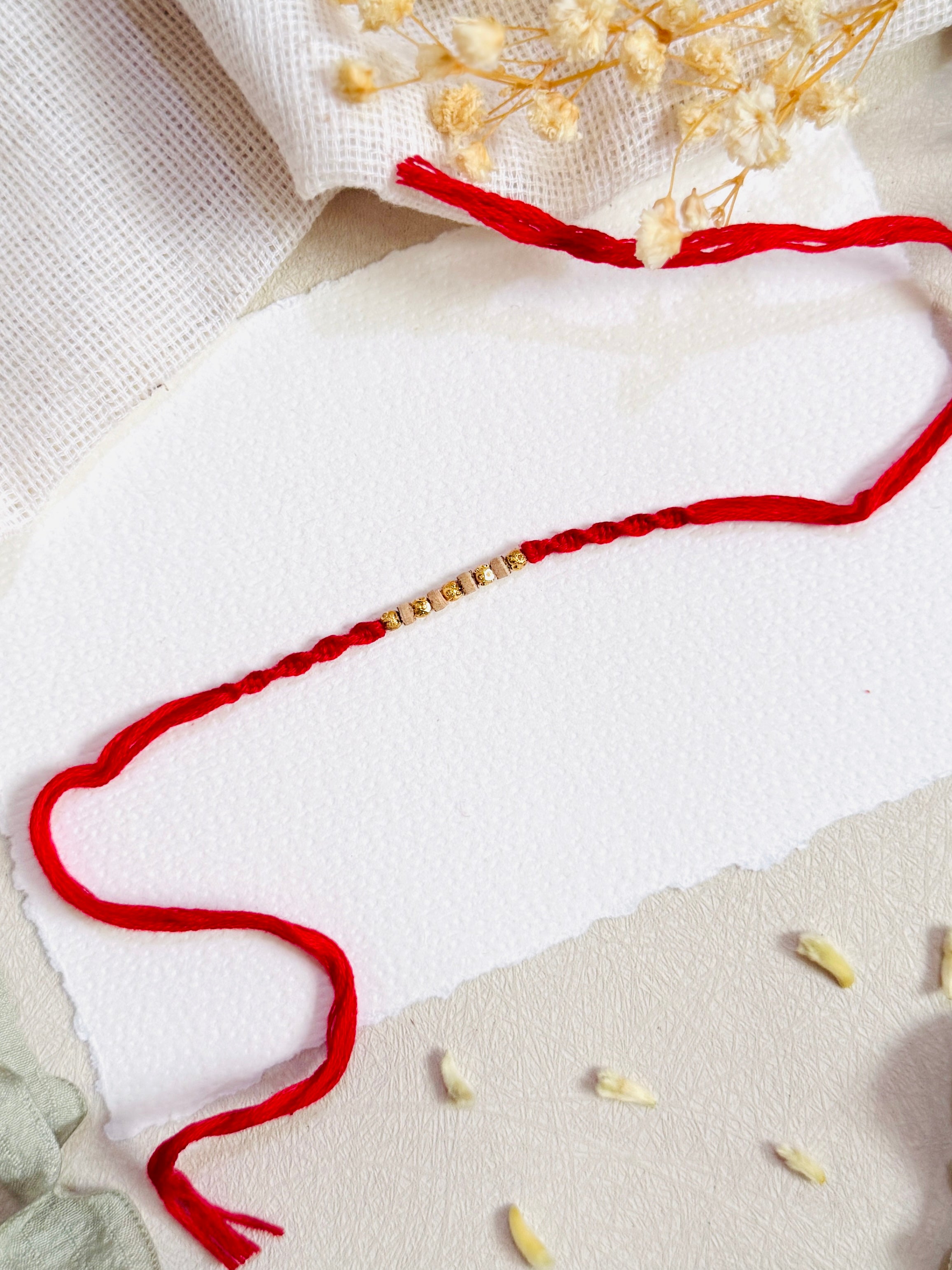 Wooden And Golden Bead Anti-Tarnish Bhai Rakhi