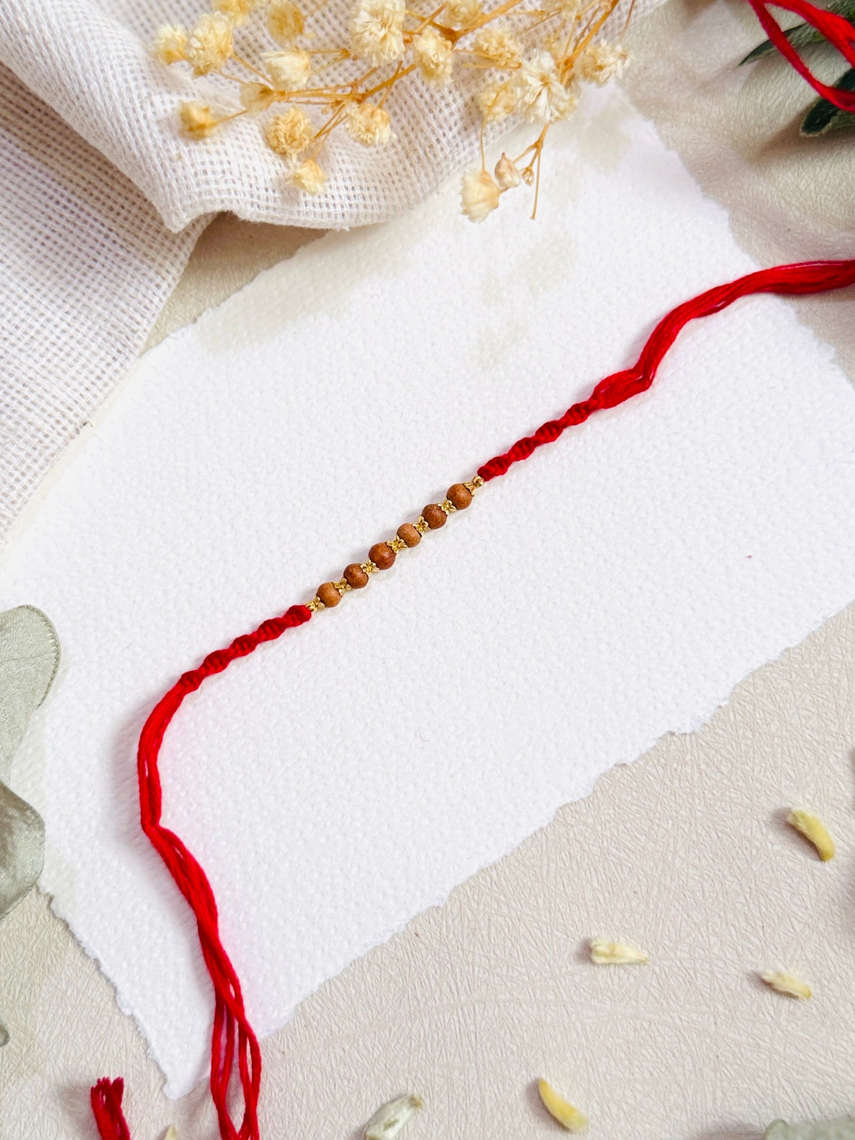 Wooden And Golden Bead Anti-Tarnish Bhai Rakhi