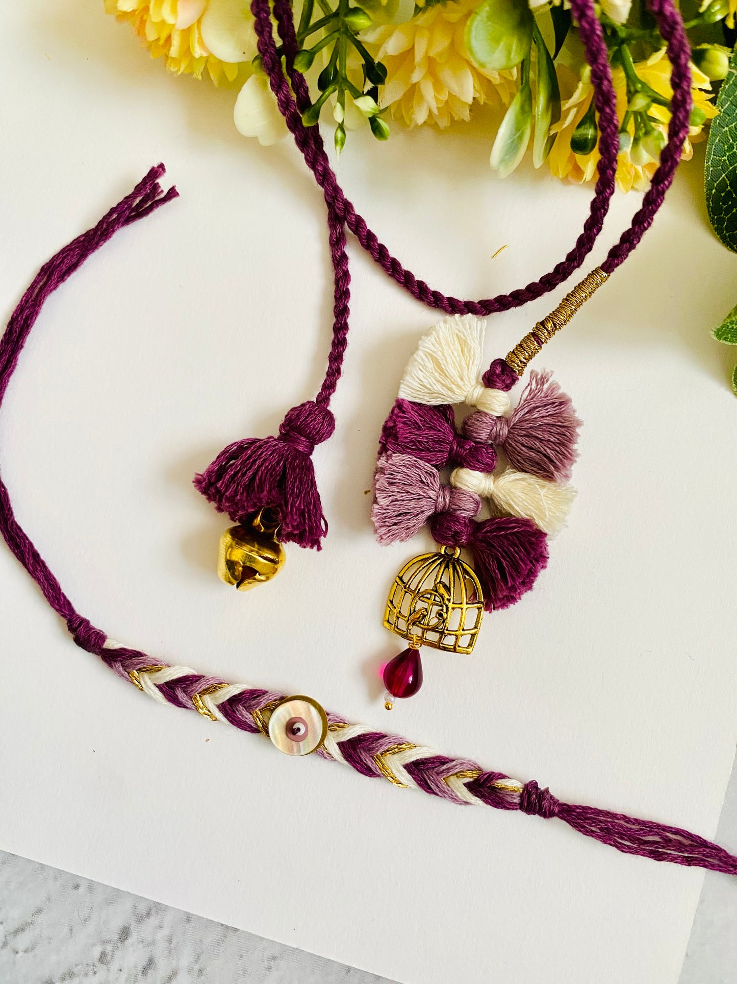 Designer Braid Evil Eye And Lumba Bhai Bhabhi Rakhi Set