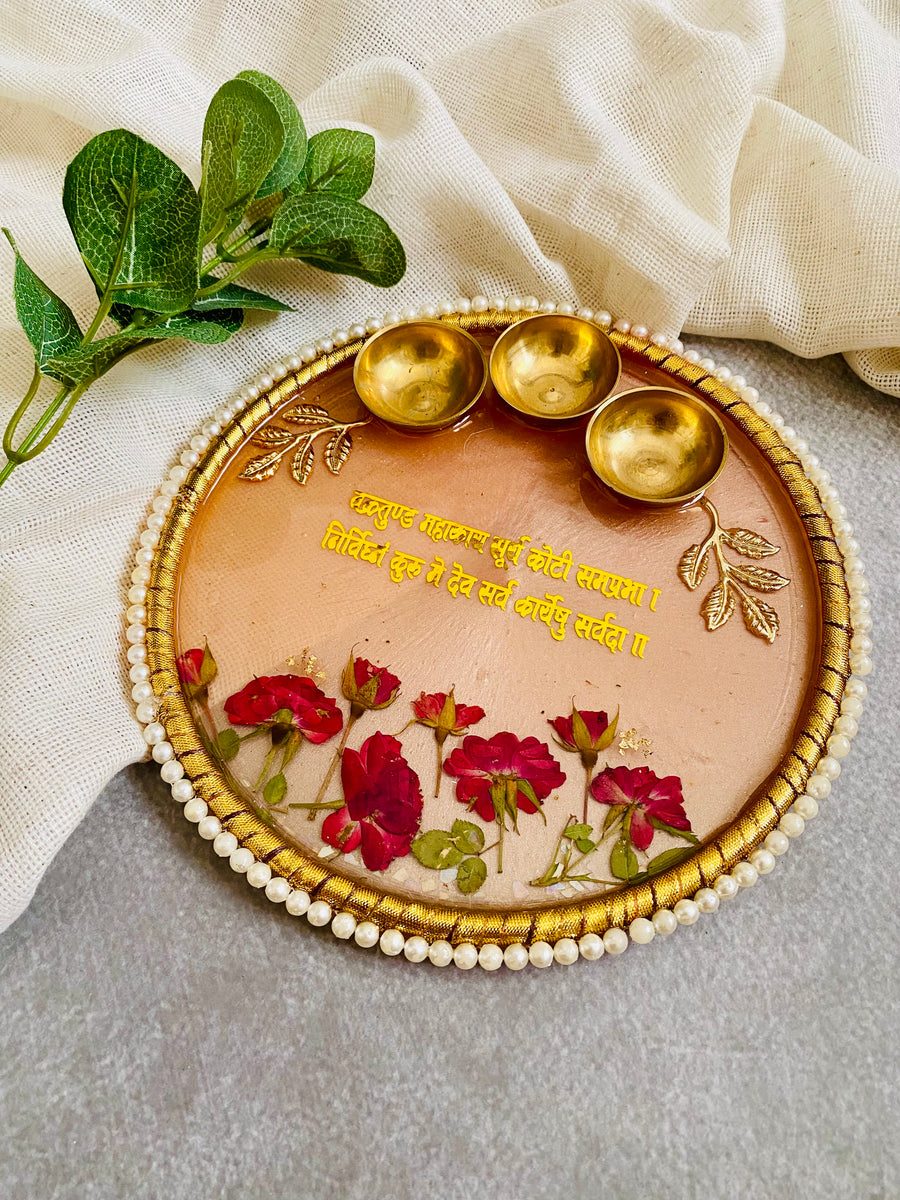 Rose Petals And Beads Resin Pooja Thali