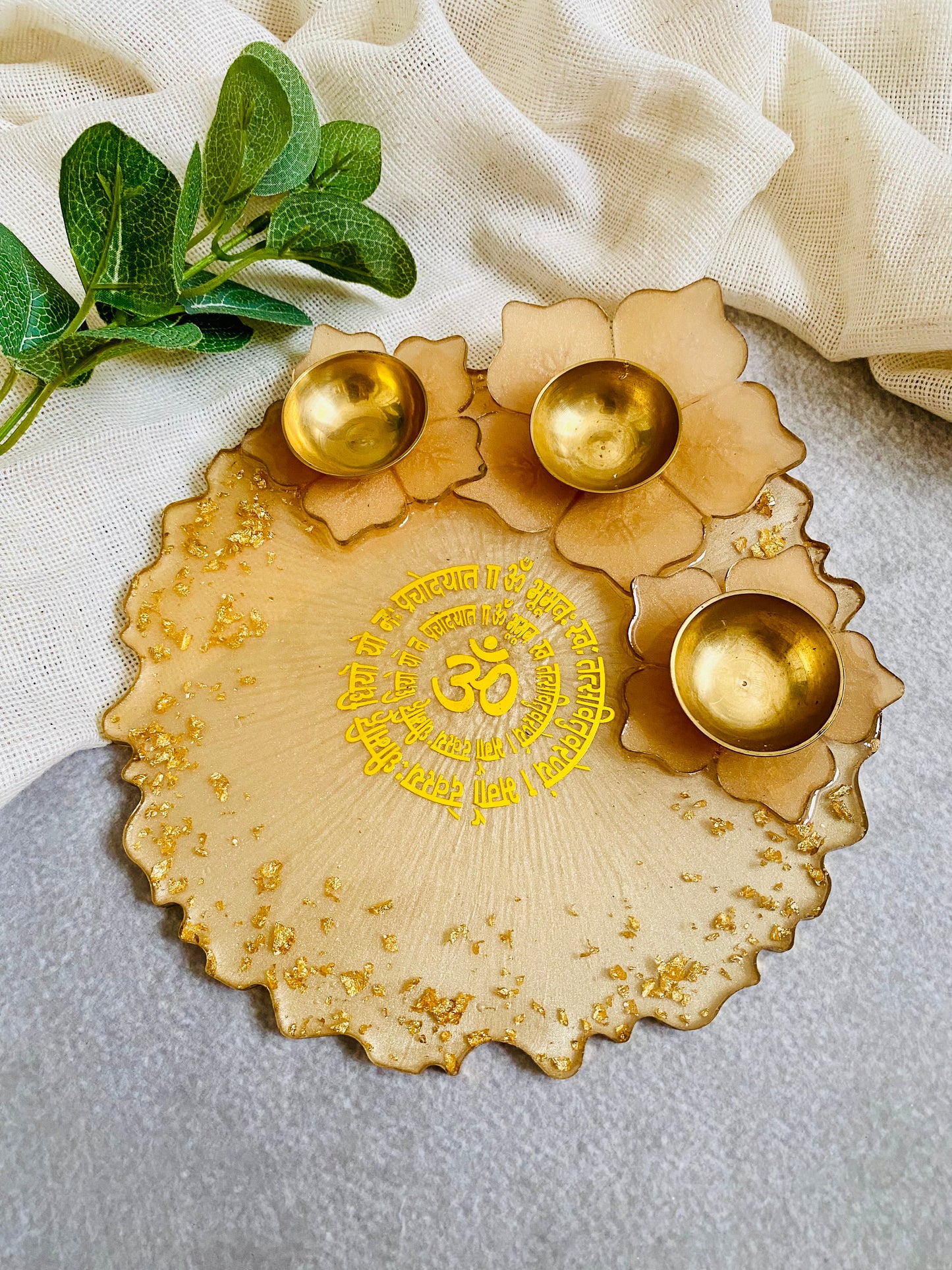 Peach Designer Resin Pooja Thali