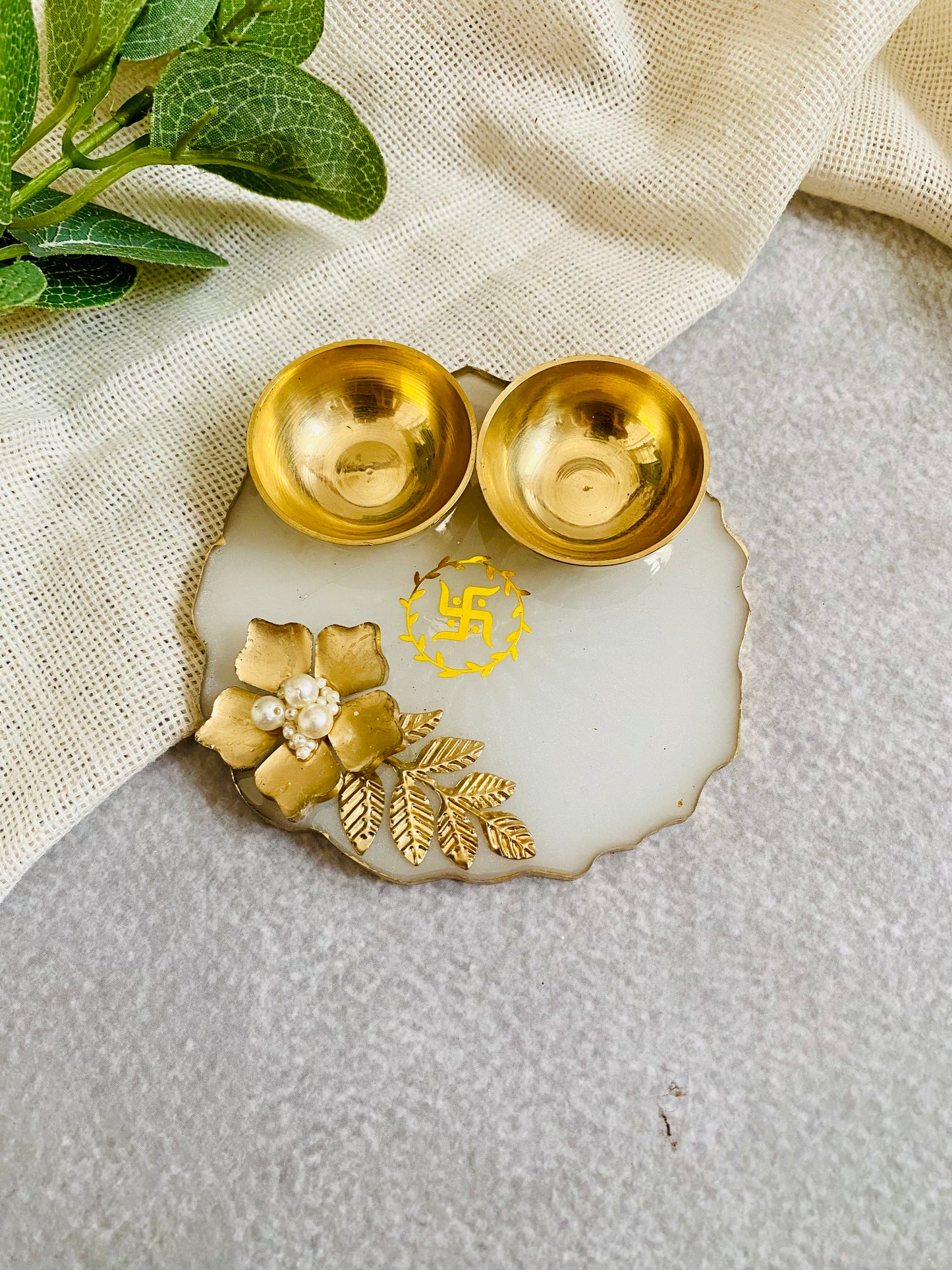 Small White Resin Pooja Thali