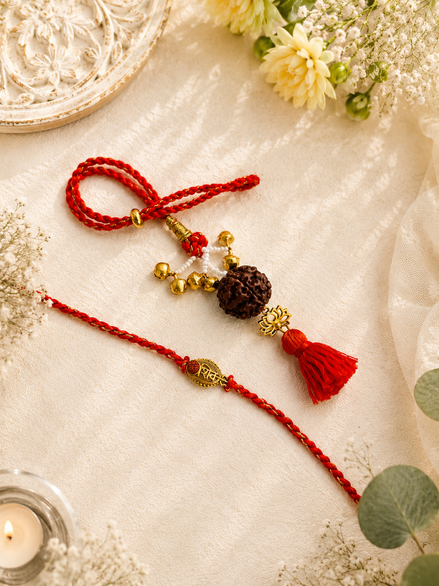 Shiva Rudraksha Bhai Bhabhi Rakhi Set