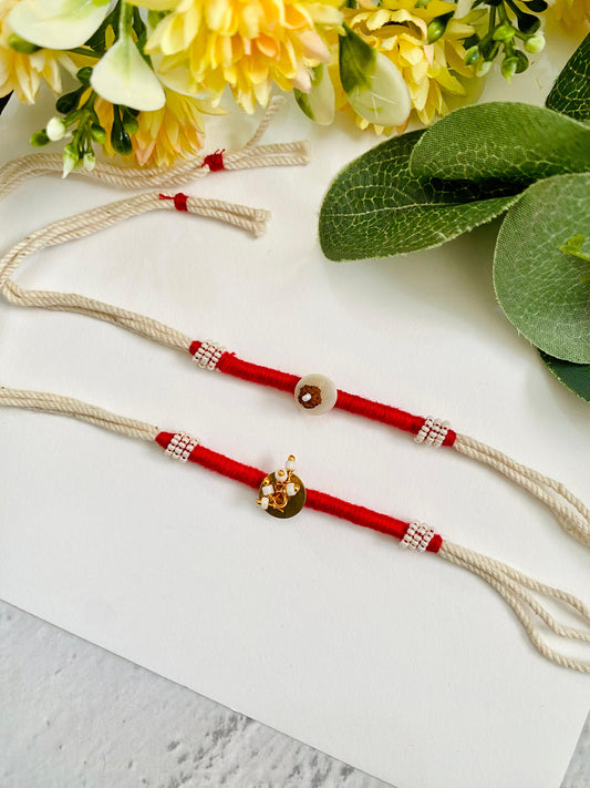 Rudraksha White Thread Bhai Bhabhi Rakhi Set