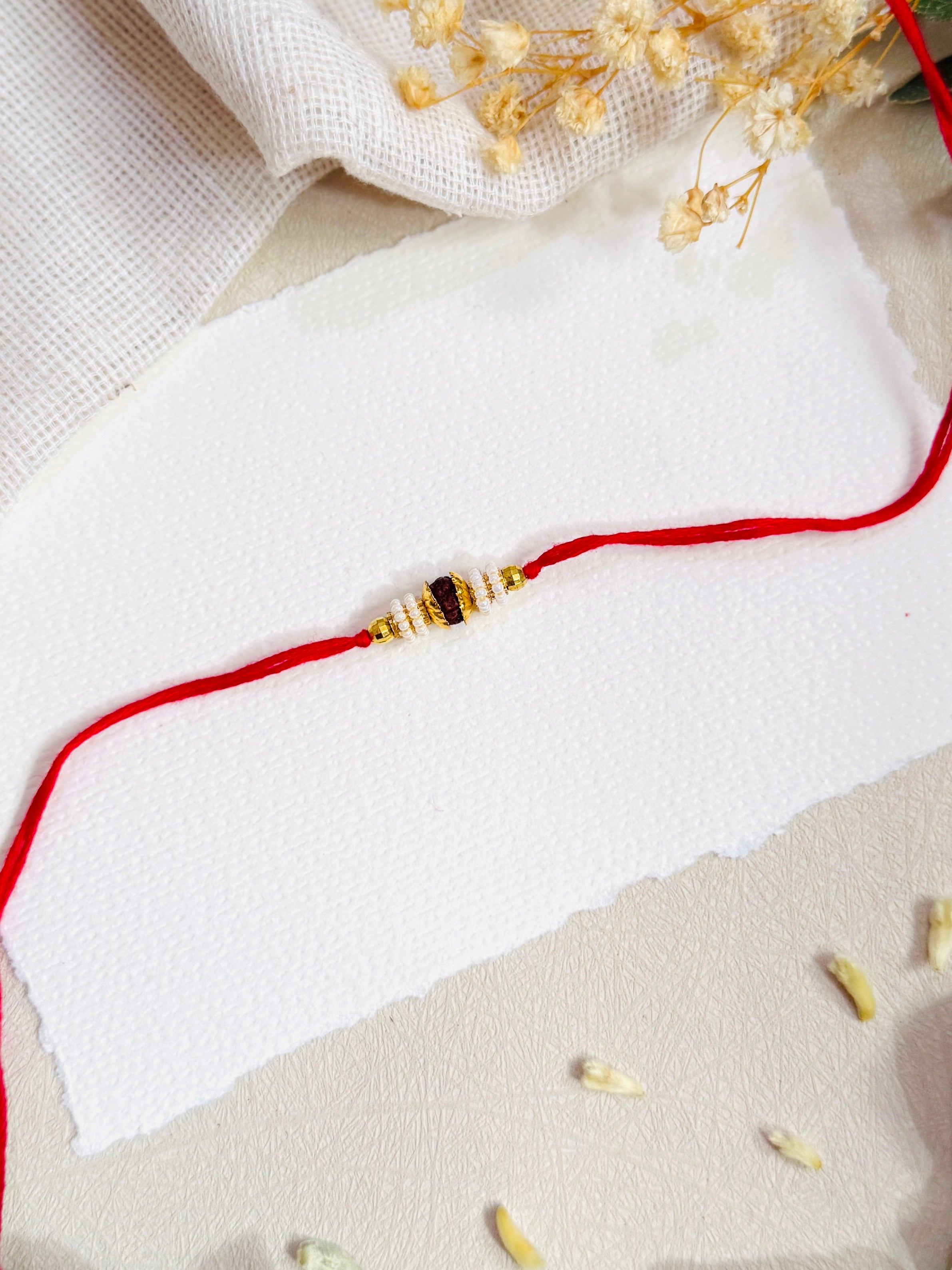 Rudraksha Center Golden Bead Bhai Rakhi