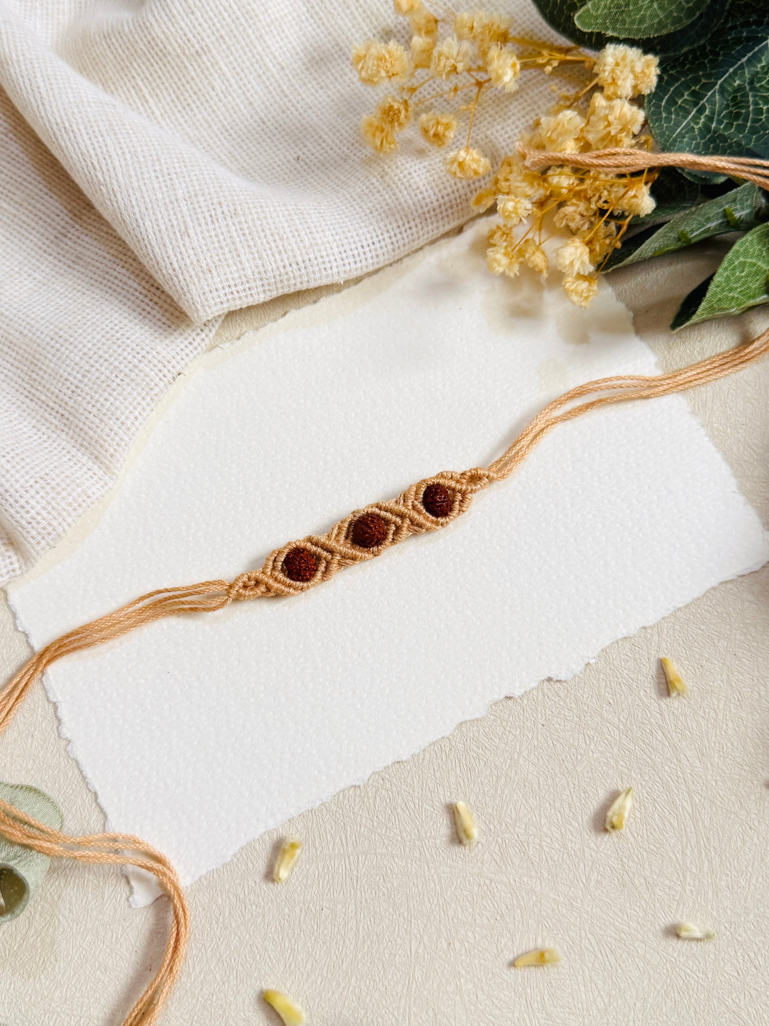 3 Rudraksha Macrame Bhai Rakhi
