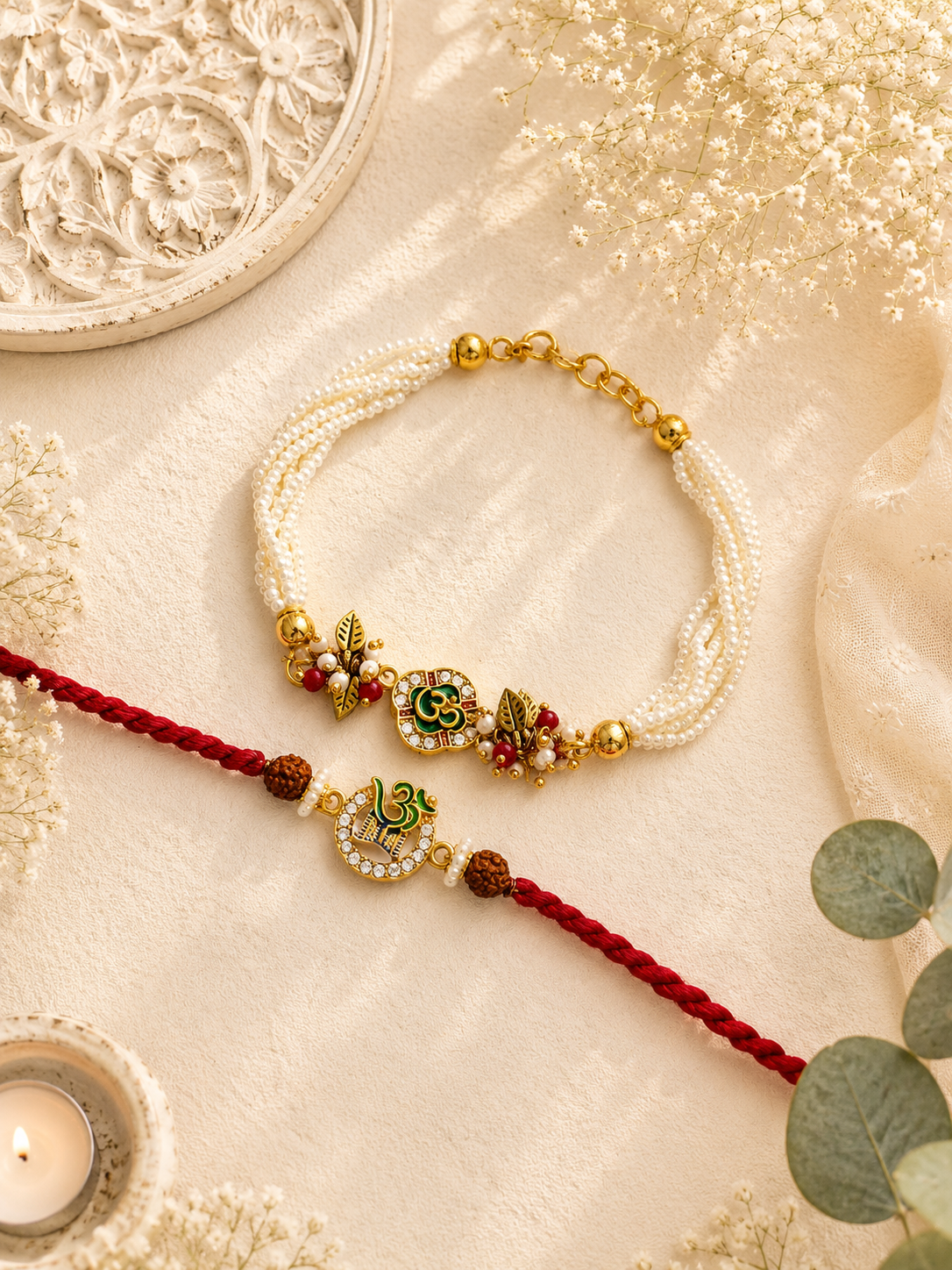 Om Damaru Diamond Bhai Bhabhi Rakhi Set