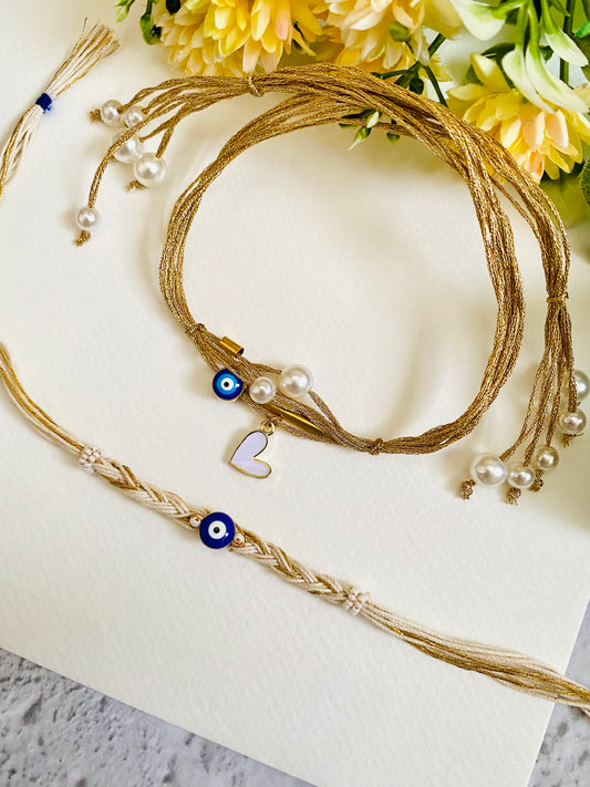Bead Evil Eye Bhai Bhabhi Rakhi Set