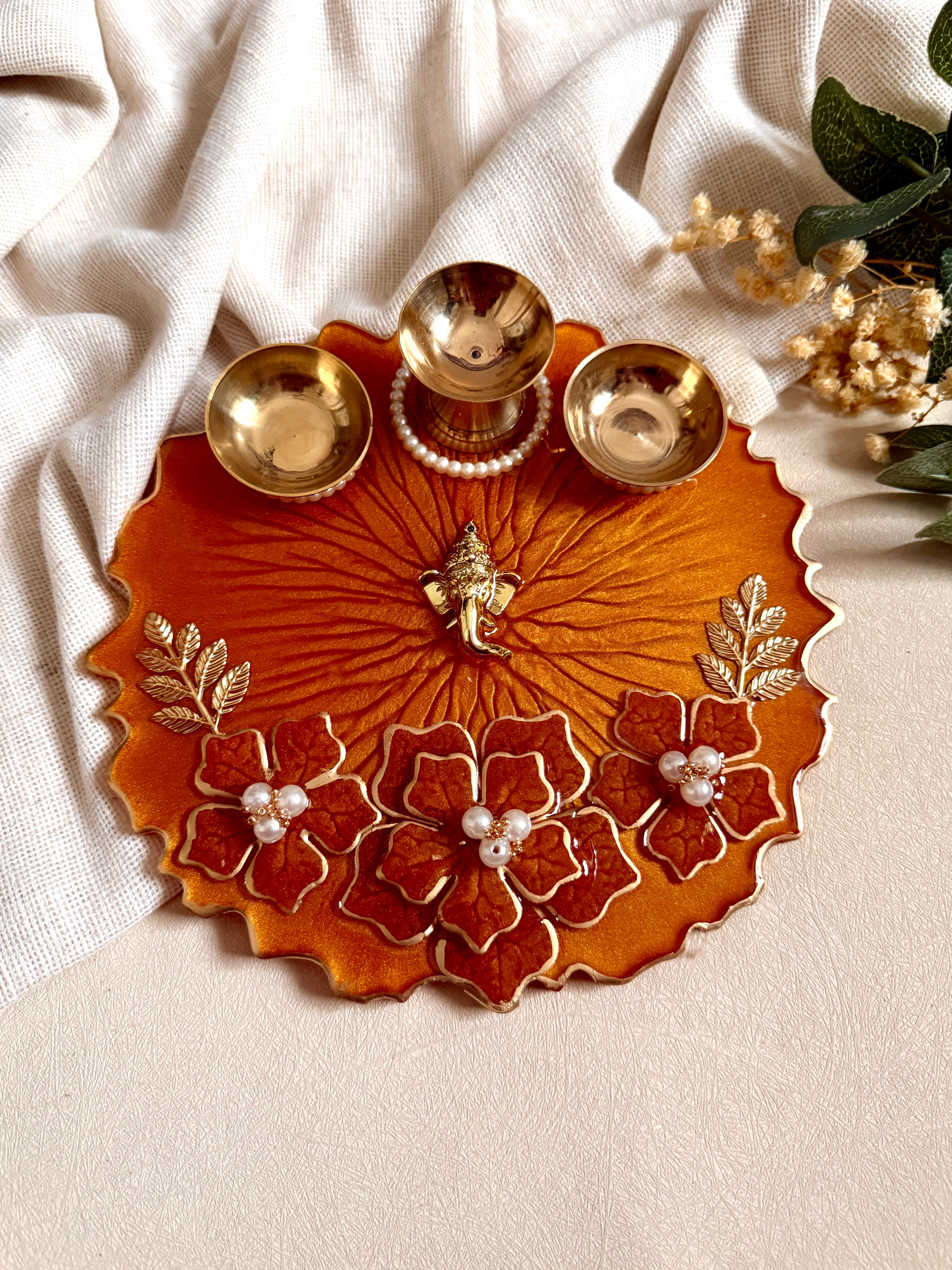 Rust Orange Designer Resin Pooja Thali