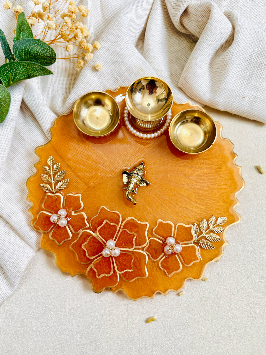 Peach Orange Designer Resin Pooja Thali | Raksha Bandhan Gift