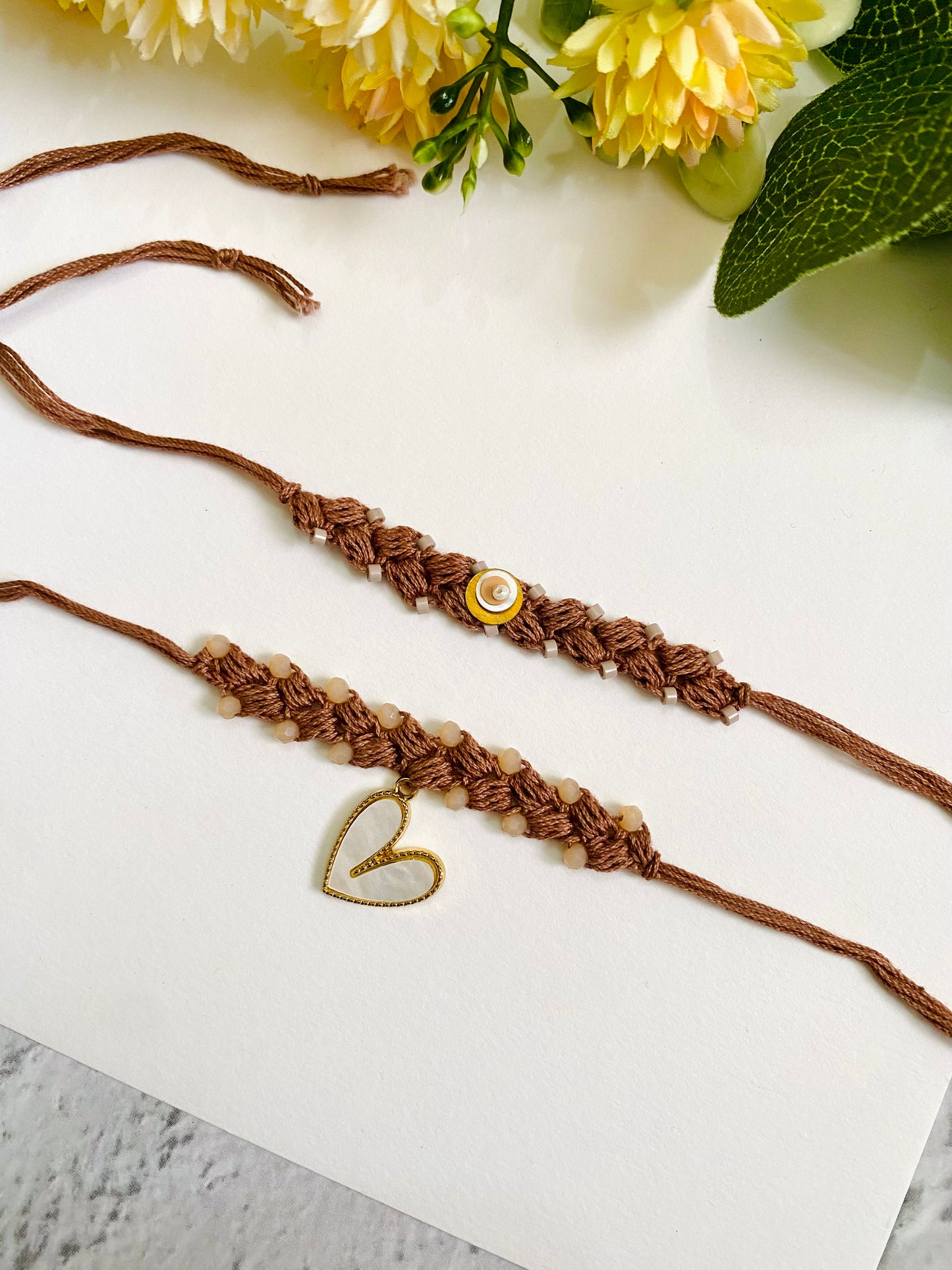 Heart Charm Crochet Band Bhai Bhabhi Rakhi Set