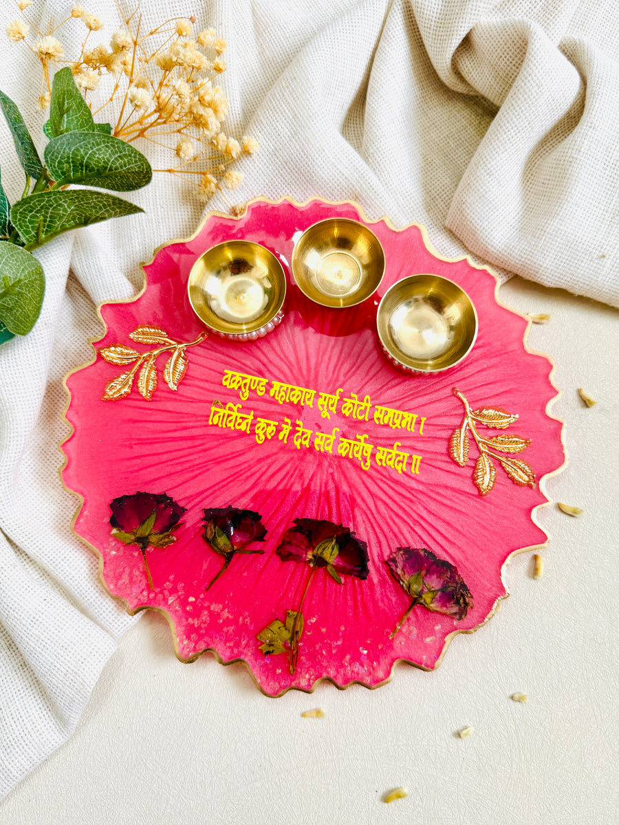 Pink with Rose Petal Resin Pooja Thali | Raksha Bandhan Gift