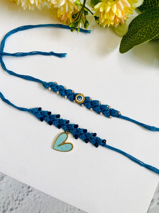 Heart Charm Crochet Band Bhai Bhabhi Rakhi Set