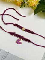 Heart Charm Crochet Band Bhai Bhabhi Rakhi Set