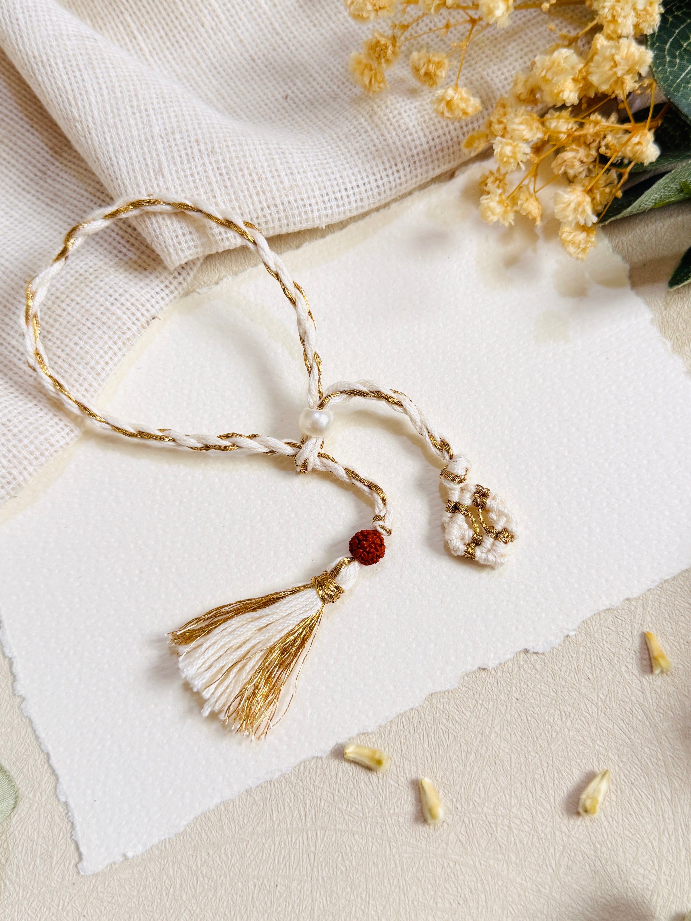 Rudraksha Macrame White Designer Bhabhi Rakhi