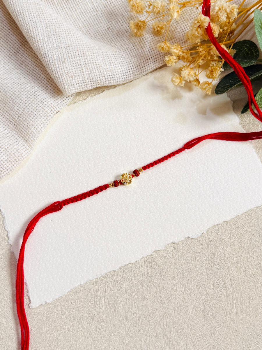 Small Om And Rudraksha Anti Tarnish Rakhi