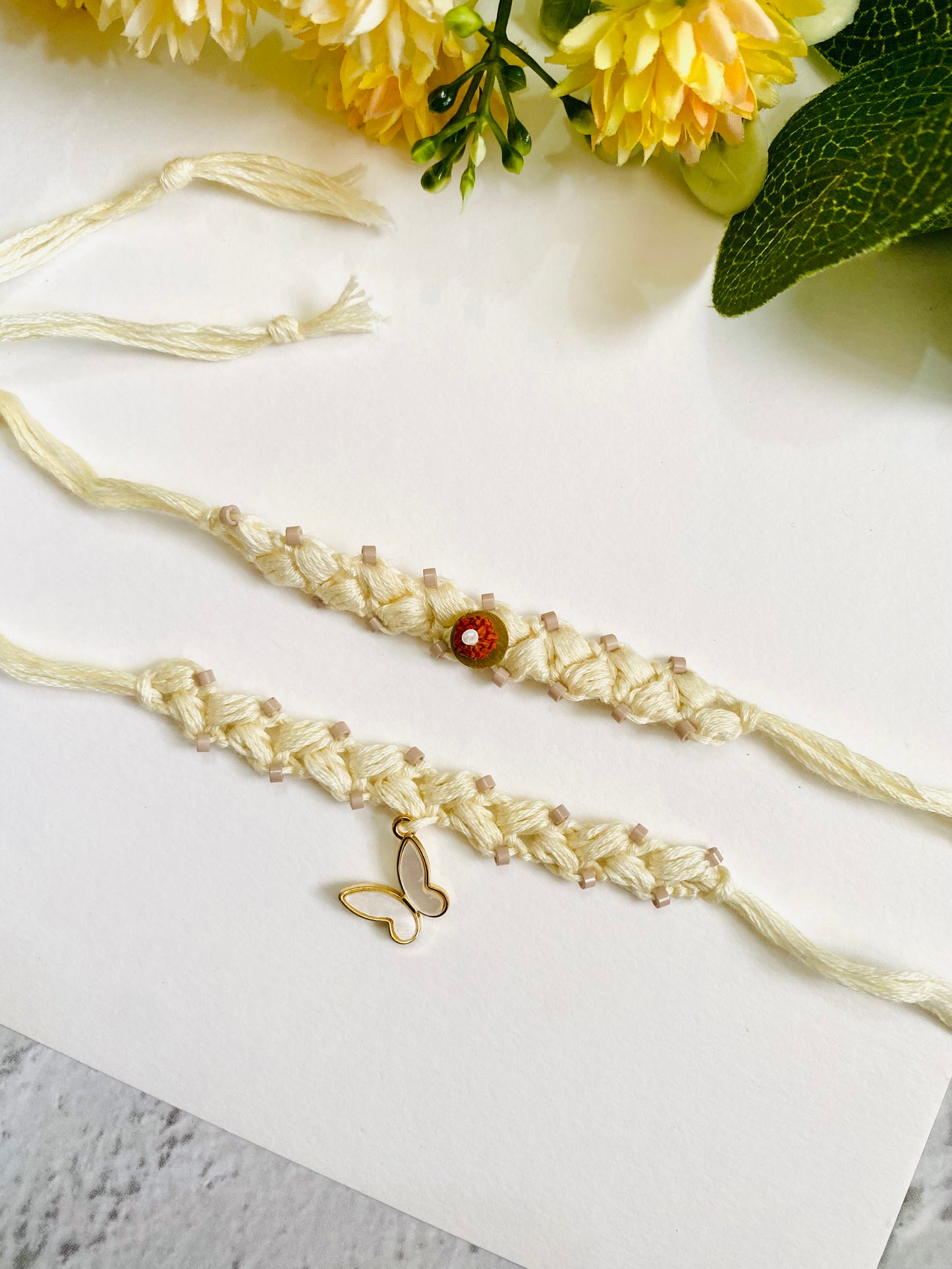 Butterfly Diamond Charm Crochet Band Bhai Bhabhi Rakhi Set