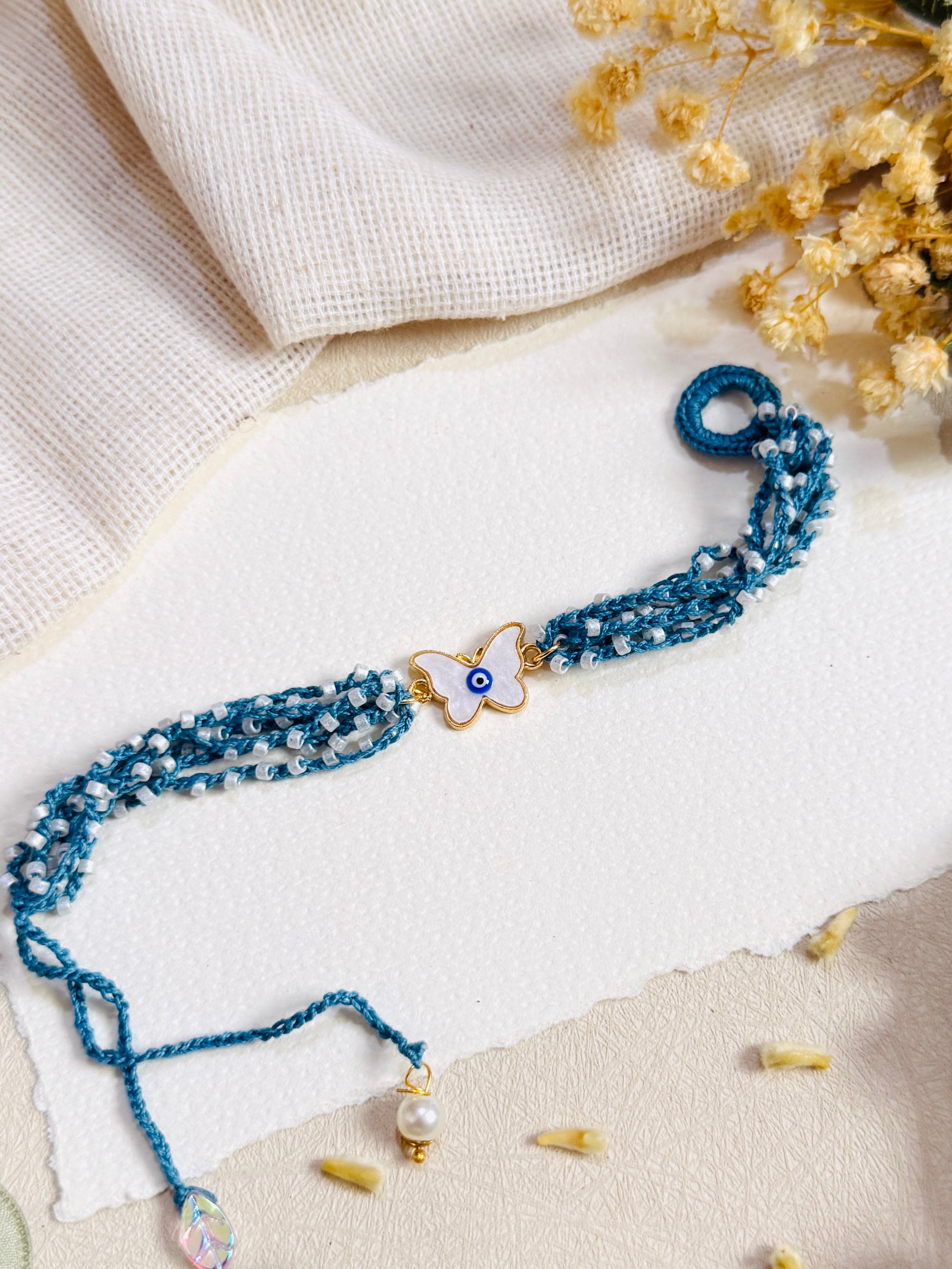 Charm Evil Eye Crochet Bead Blue Band Bhabhi Rakhi