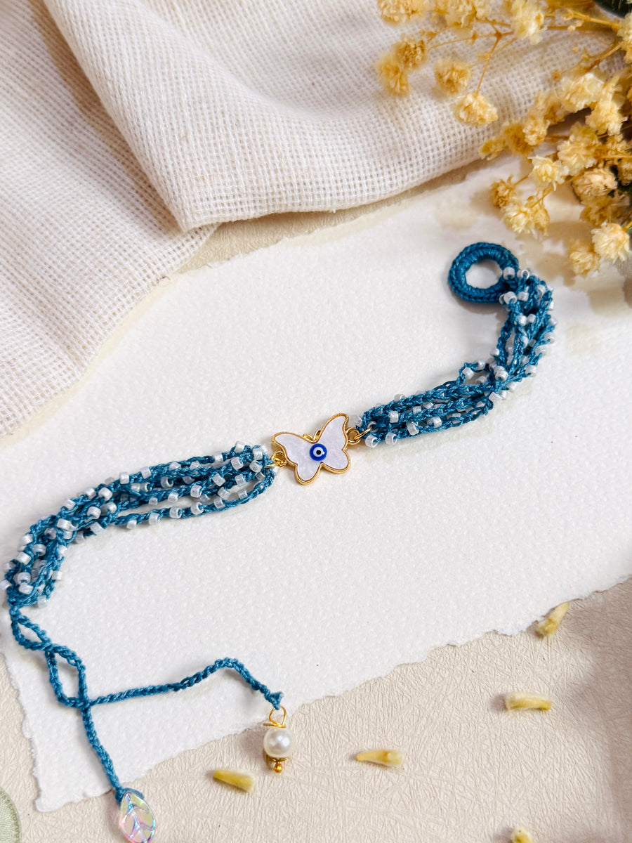 Charm Evil Eye Crochet Bead Blue Band Bhabhi Rakhi