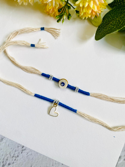 Small Heart Charm Bhai Bhabhi Rakhi Set