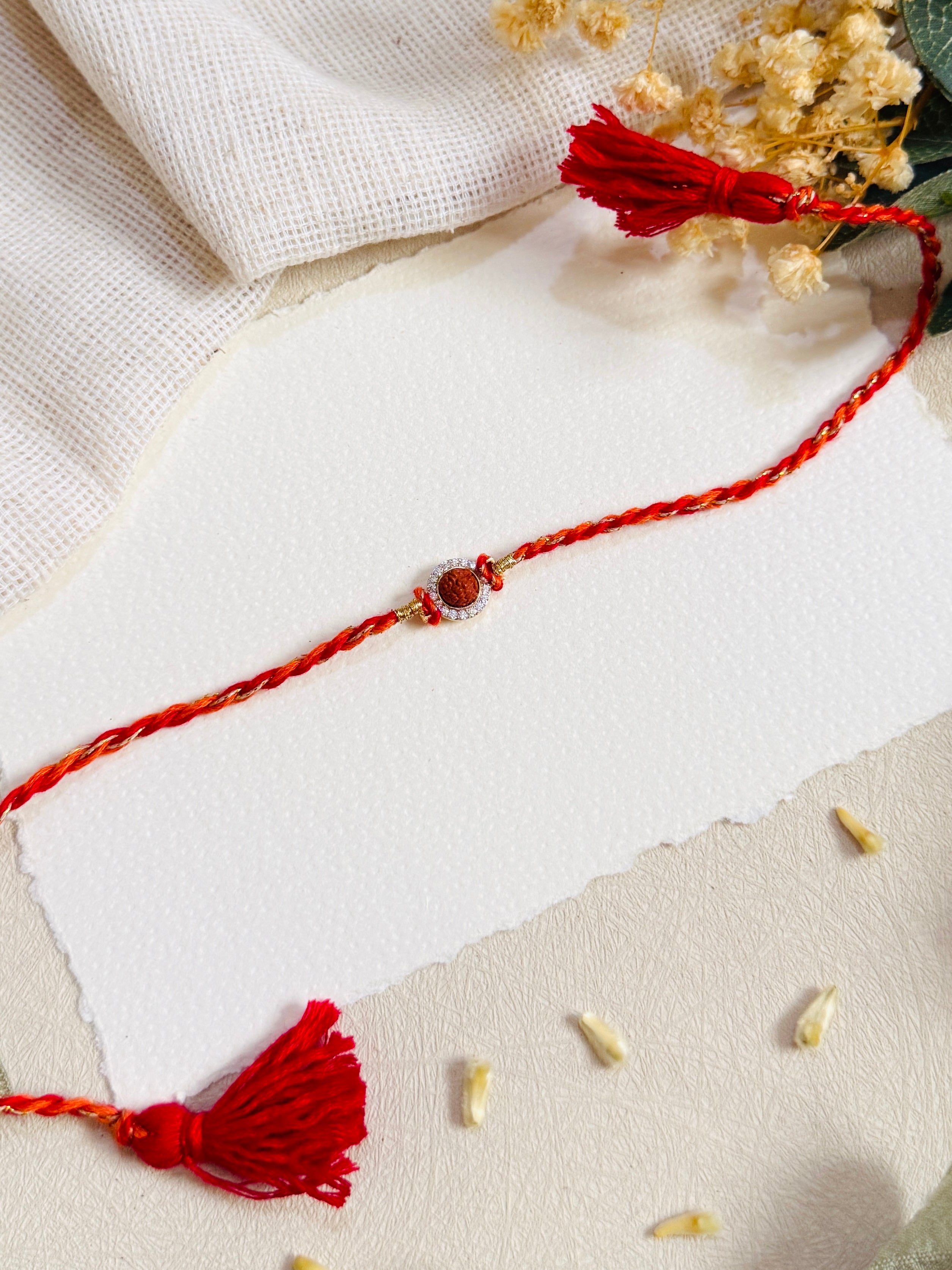 Rudraksha with Diamond Silver Bhai Rakhi