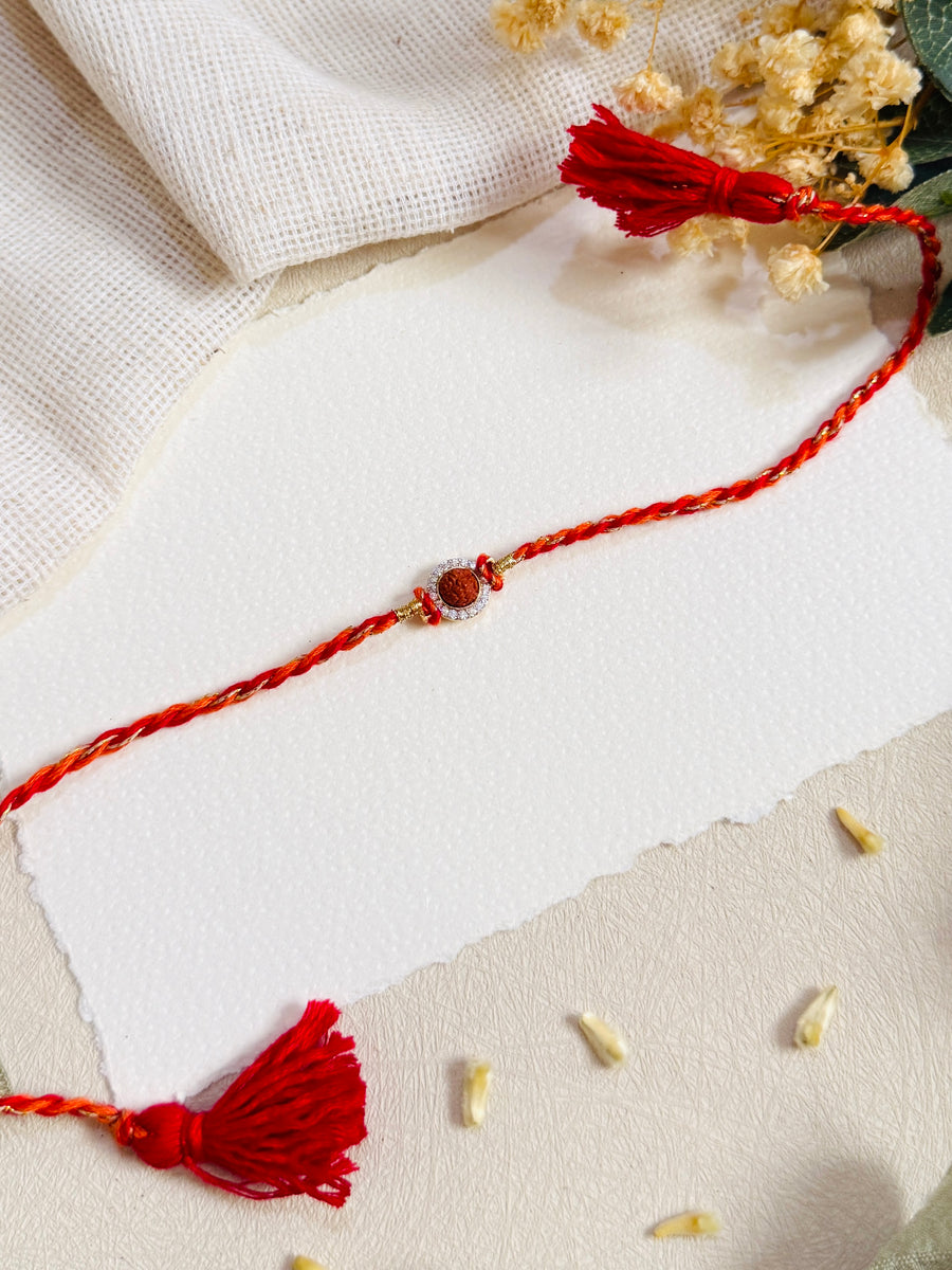 Rudraksha with Diamond Silver Bhai Rakhi