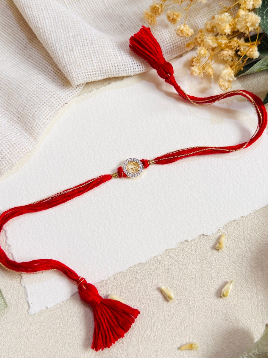 Swastik with Diamond Silver Rakhi