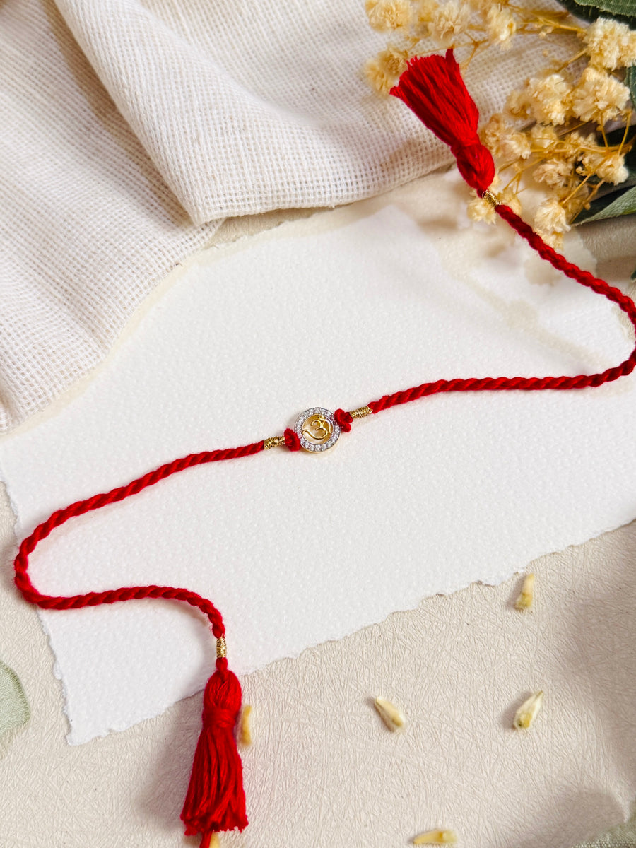 Om with Diamond Silver Rakhi