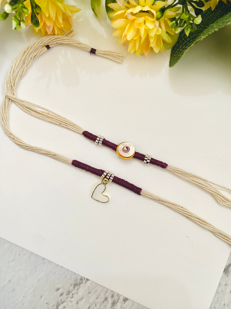 Small Heart Charm Bhai Bhabhi Rakhi Set