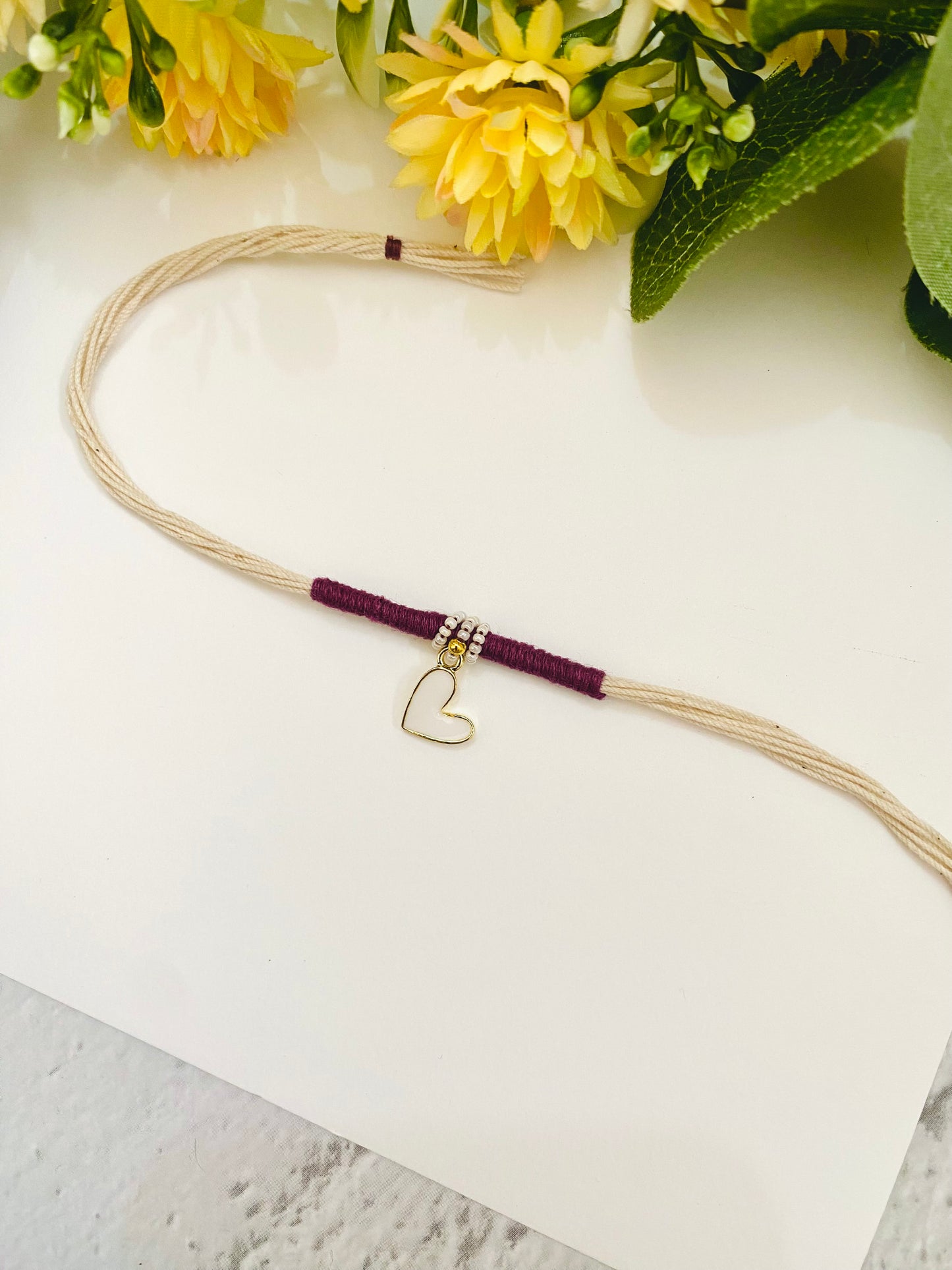 Small White Heart Charm Bhabhi Rakhi