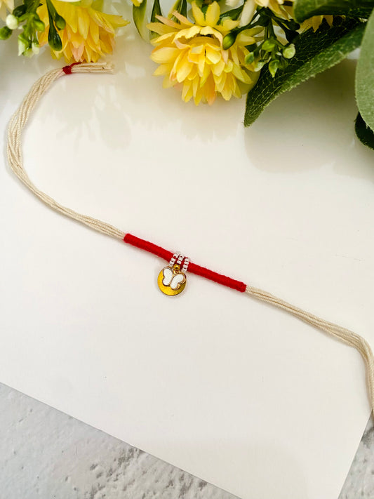 Small White Butterfly Heart Charm Bhabhi Rakhi