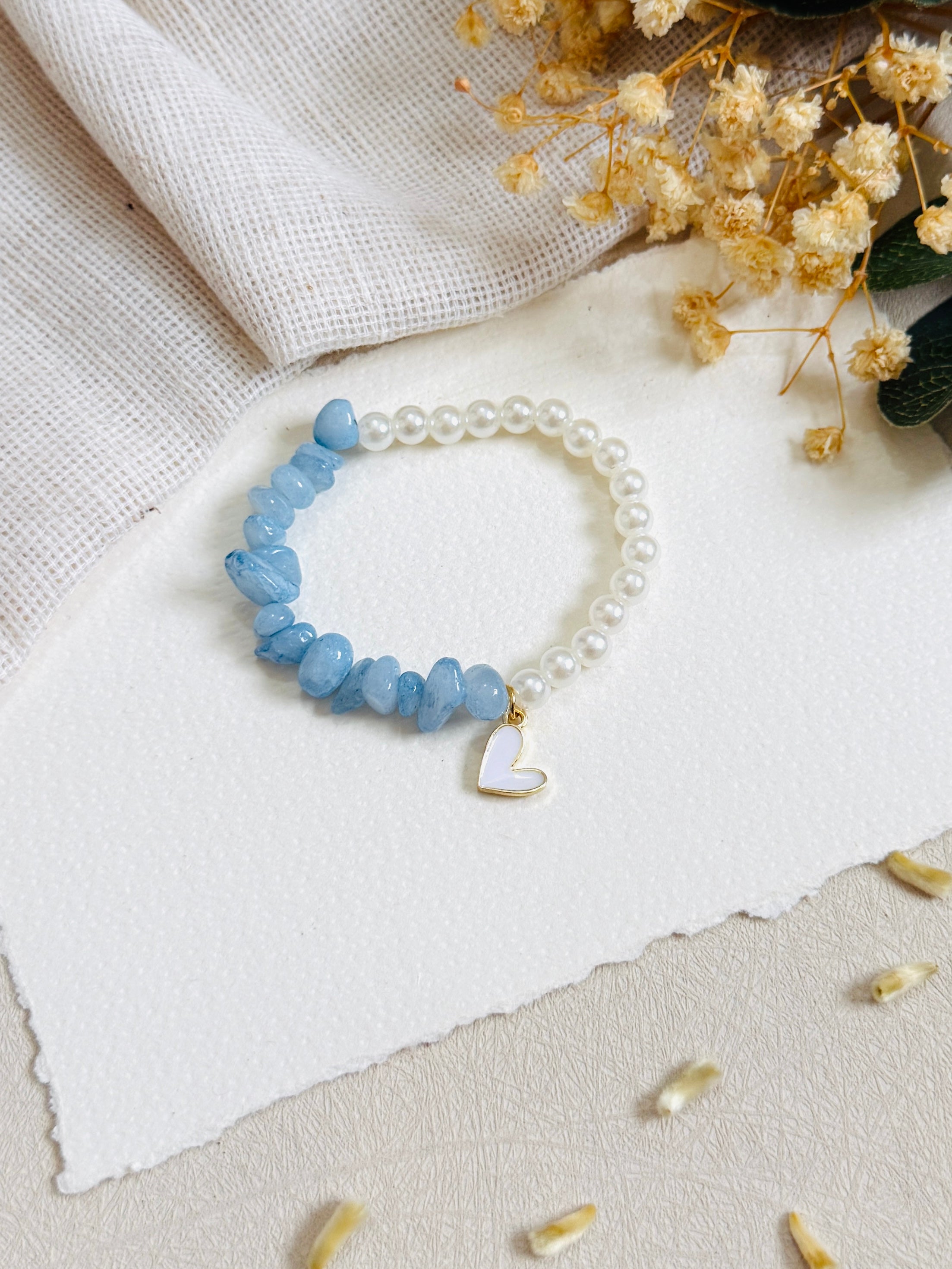 Blue Heart Pearl Bracelet
