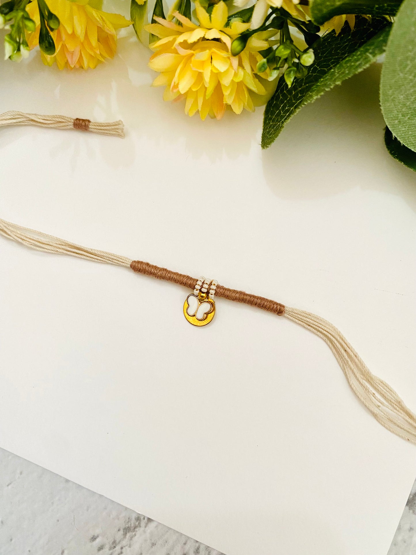 Small White Butterfly Heart Charm Bhabhi Rakhi