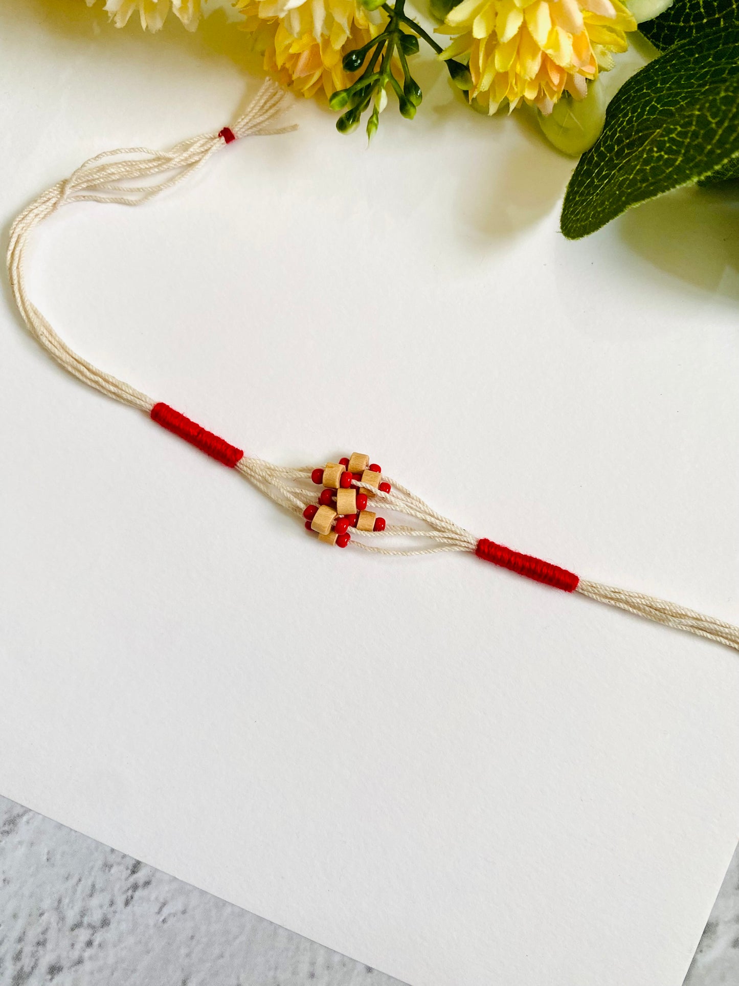 Wooden Beads and Moti Center Bhai Rakhi
