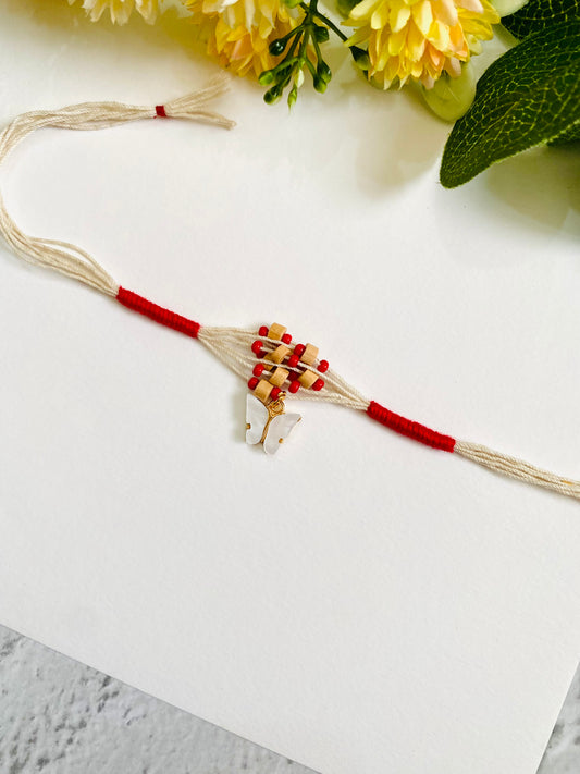 Butterfly Charm And Wooden Beads  Bhabhi Rakhi