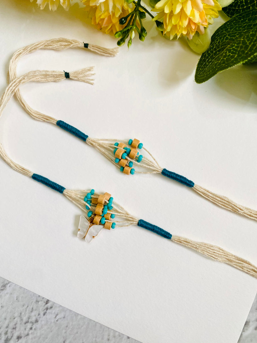 Wooden Beads and Moti Center Bhai Rakhi Set