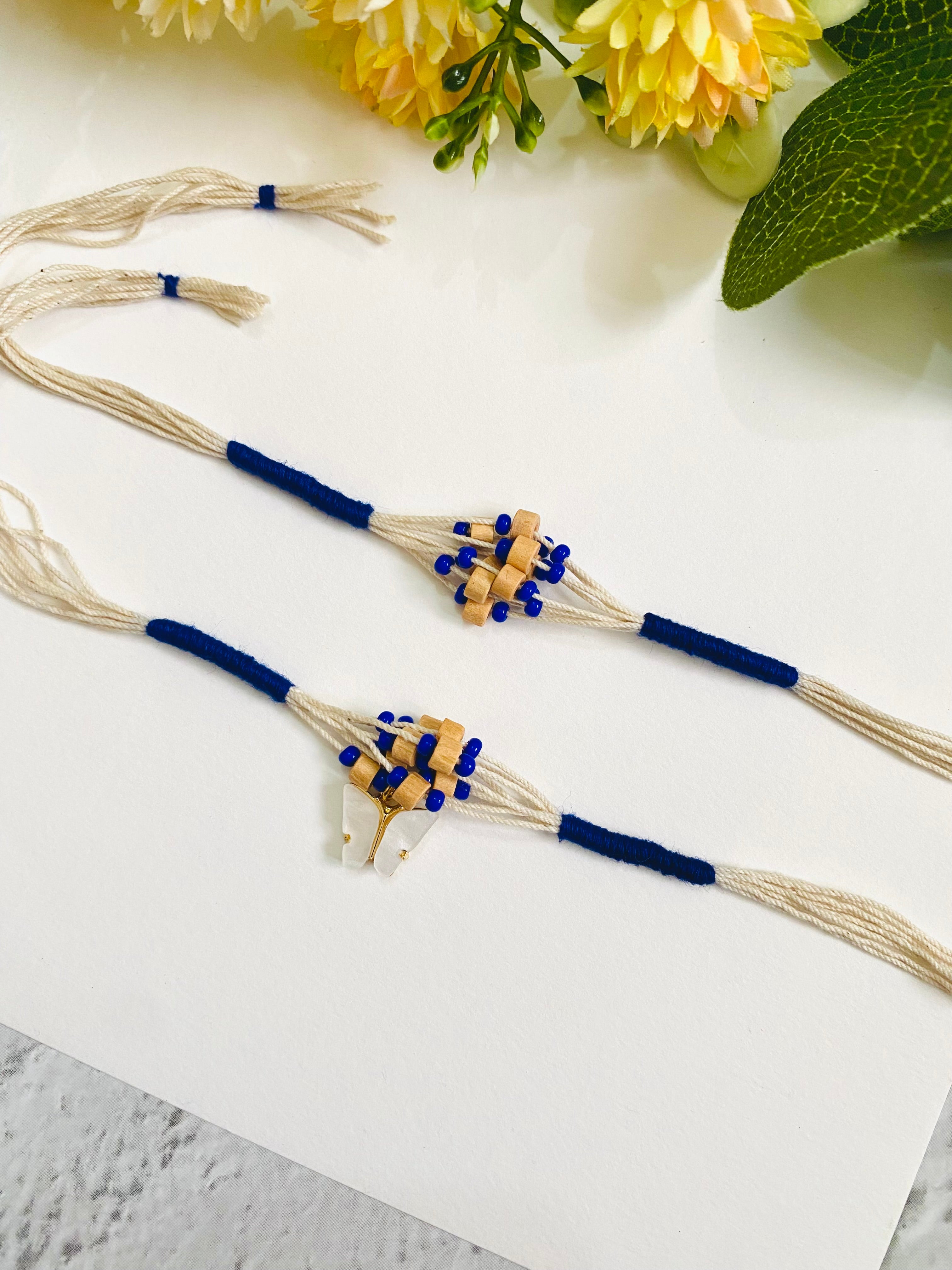 Wooden Beads and Moti Center Bhai Rakhi Set