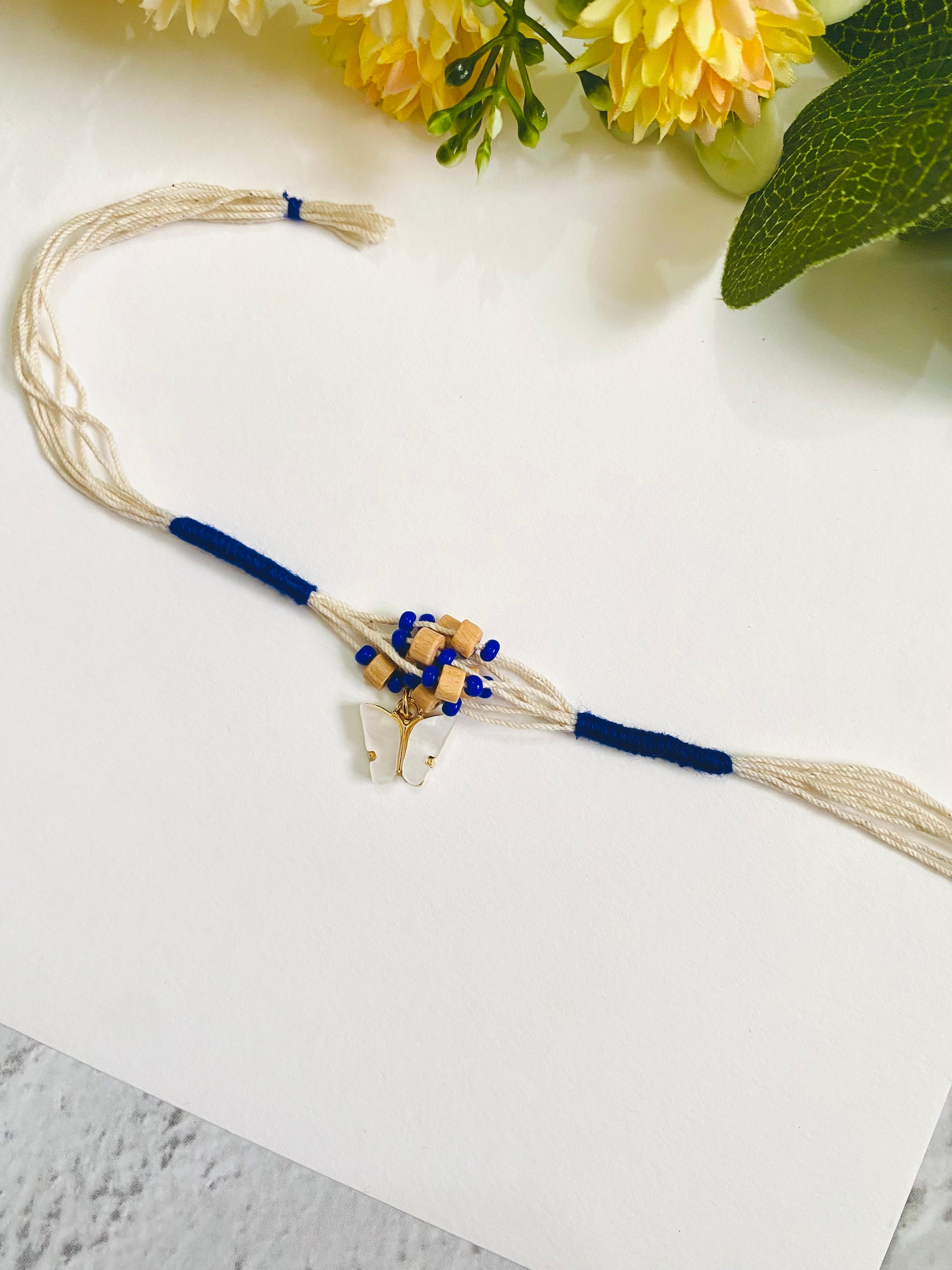 Butterfly Charm And Wooden Beads  Bhabhi Rakhi