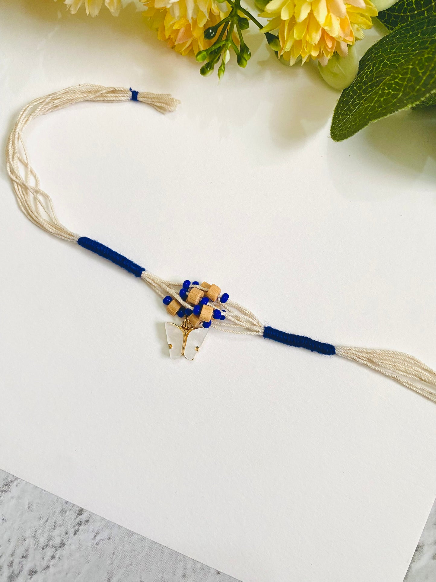 Butterfly Charm And Wooden Beads  Bhabhi Rakhi