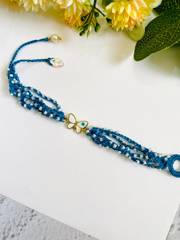 Charm Evil Eye Crochet Bead Blue Band Bhabhi Rakhi