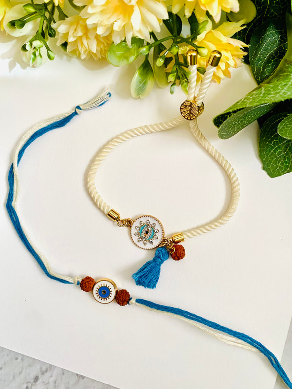 Flat Evil Eye Bhai Bhabhi Rakhi Set