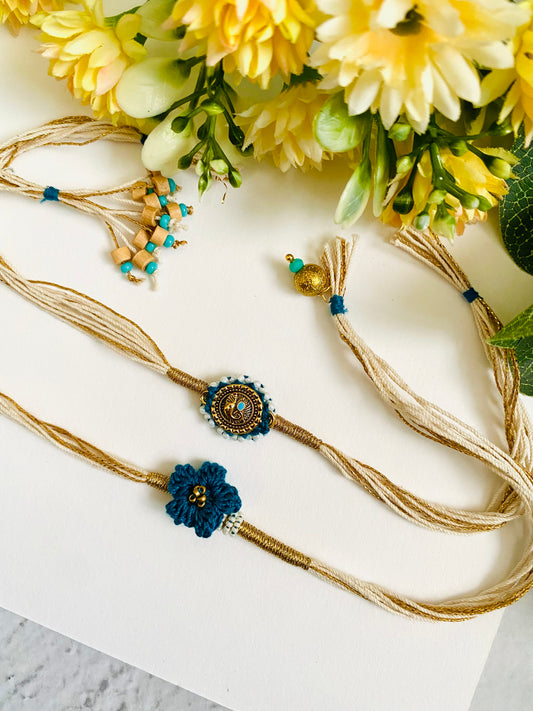 Flower Crochet Bhai Bhabhi Rakhi Set