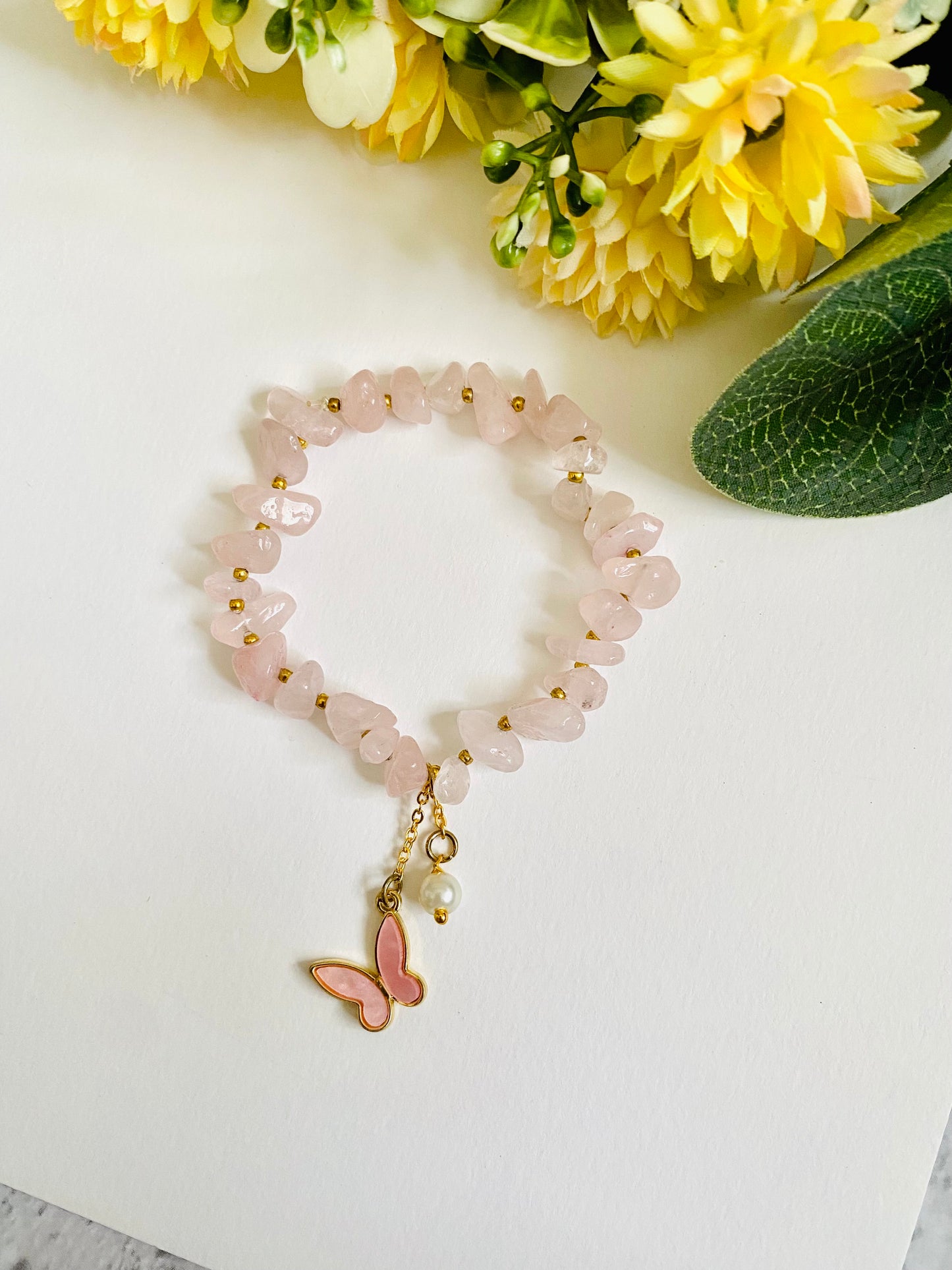 Pink Butterfly Stone Bead Bracelet Bhabhi Rakhi