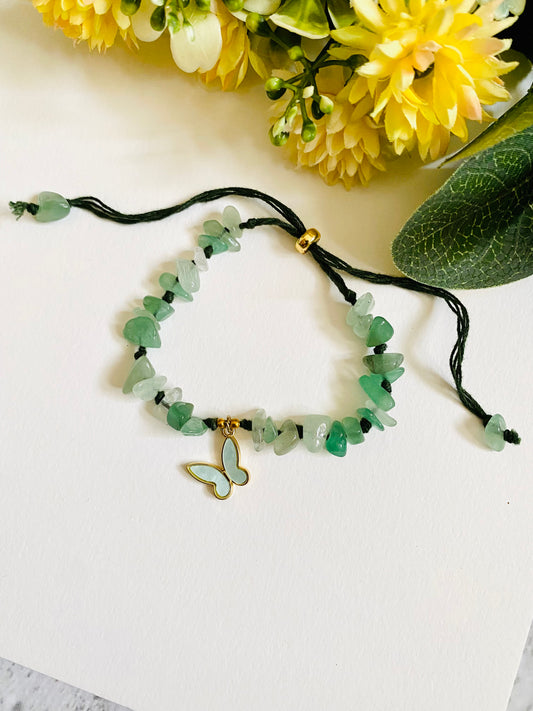 Green Butterfly Stone Bead Bracelet Bhabhi Rakhi