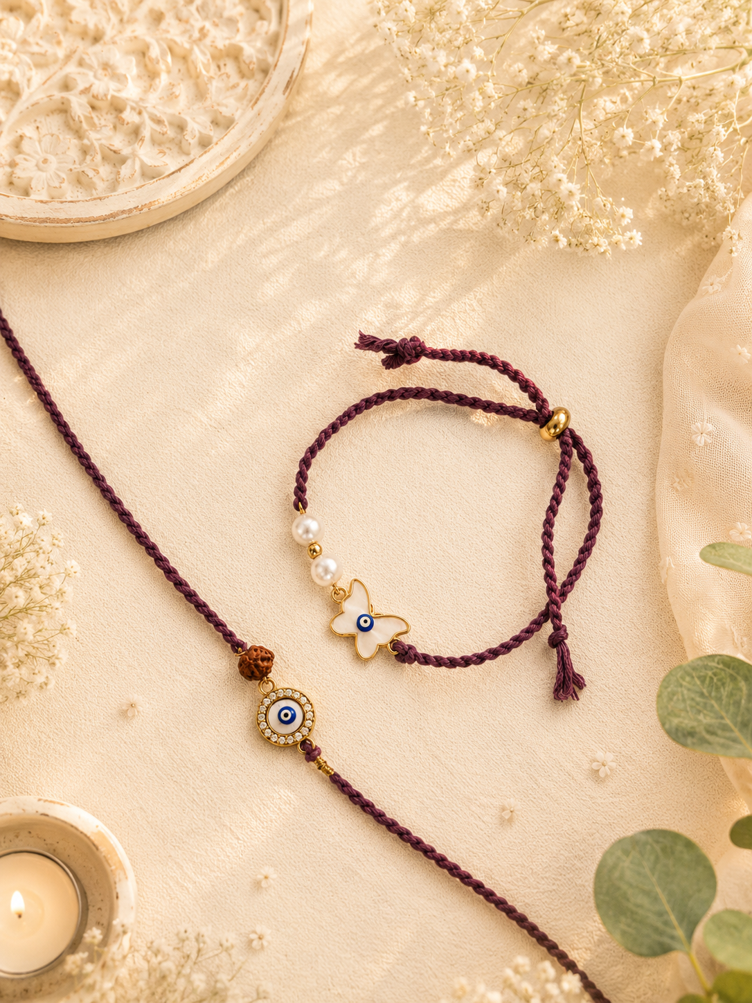 Mystic Evil Eye  And Butterfly Bhai Bhabhi Rakhi Set